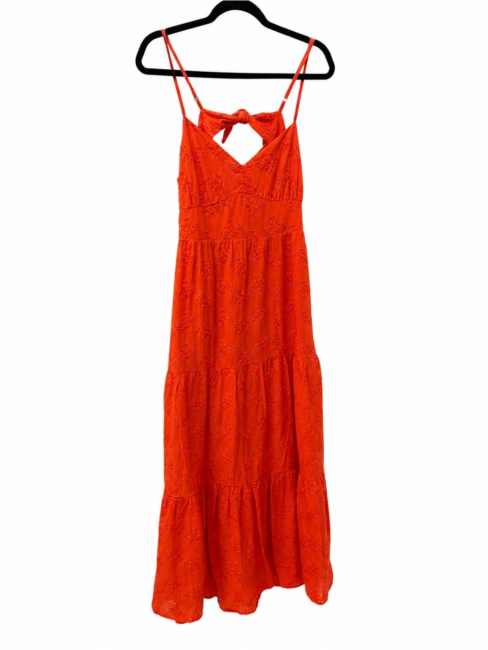 Aqua Orange Eyelet Maxi Dress L Tie Back Smocked Boho Summer Cotton Lined - Picture 2 of 9